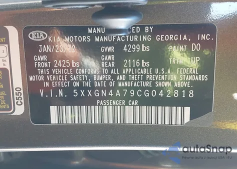 2012 Kia Optima Ex from USA, damaged, VIN 5XXGN4A79CG042818